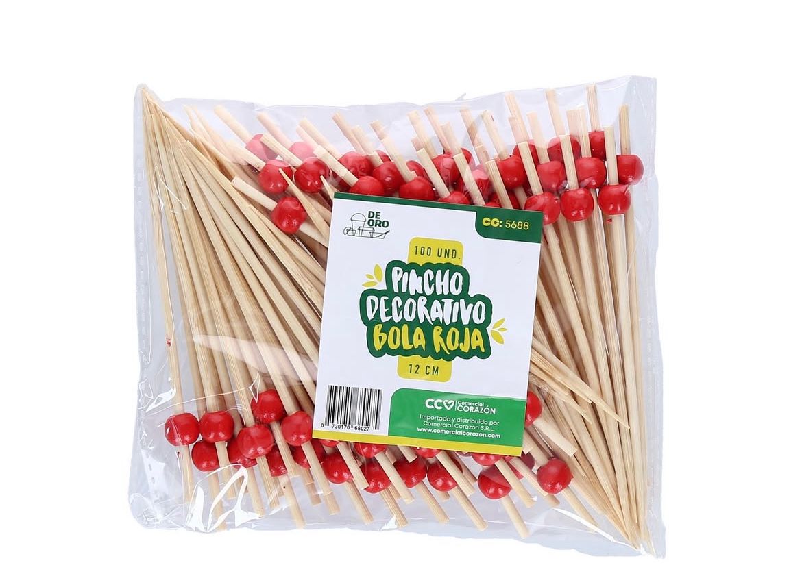 PINCHO DECORATIVO BOLA ROJA 12 CM (100UNIDADES)